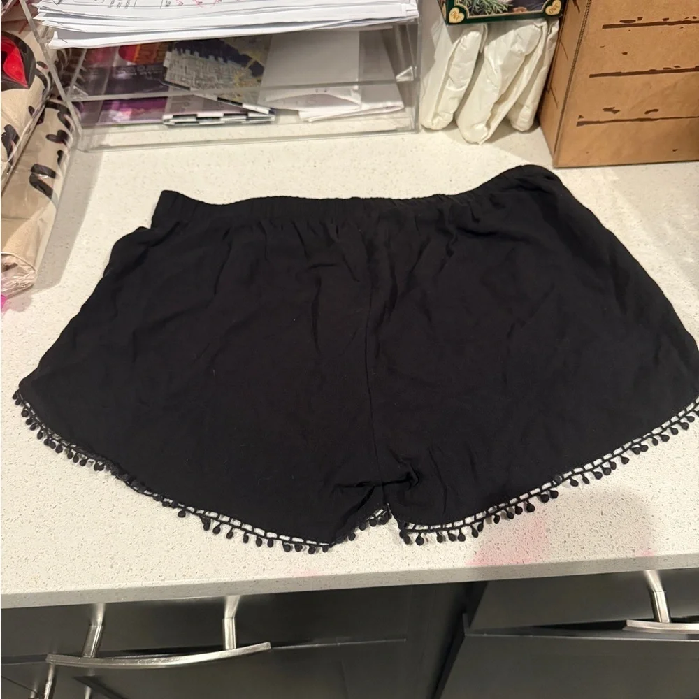 Express Women's Black Shorts with Pom-Pom Trim